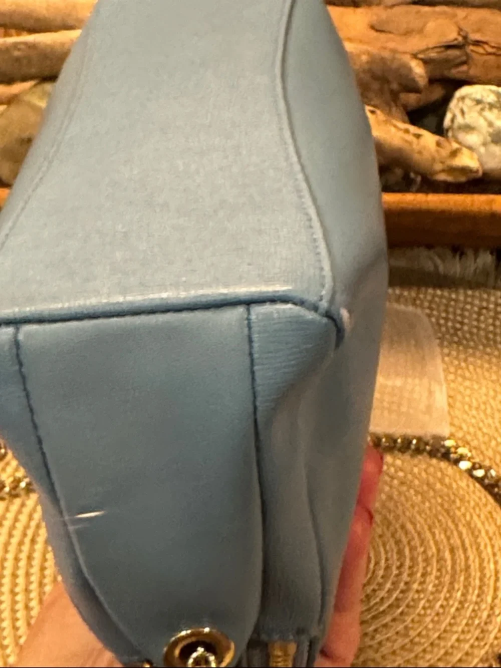 Furla Light Blue Leather Crossbody with Gold Chain - Picture 6 of 13